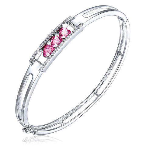 925 Silver Rosetta Hearts Bangle | Pink