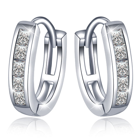 925 Silver Princess Cut Huggie Earrings | Clear