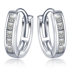 925 Silver Princess Cut Huggie Earrings | Clear