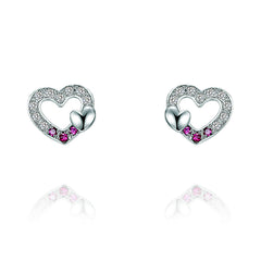 925 Silver Hearts In Love Studs | Pink