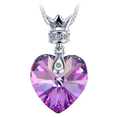 925 Silver Crown Heart Necklace | Multi Colour